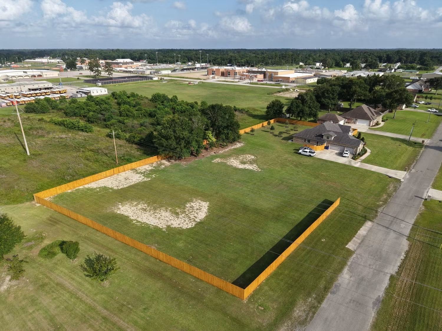 Aerial view of a wood privacy fence perimeter